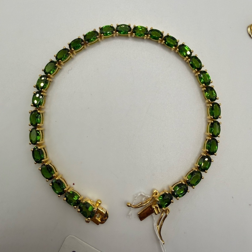 SD 925 Chrome Diopside Gold Tennis Bracelet 7.5”
